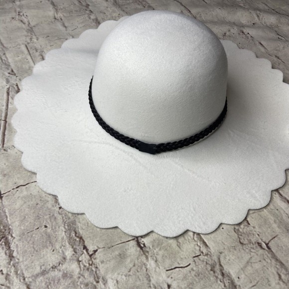 BP Nordstrom Scallop Wide Brim Felt Hat Ivory Off White Boho - Picture 4 of 6